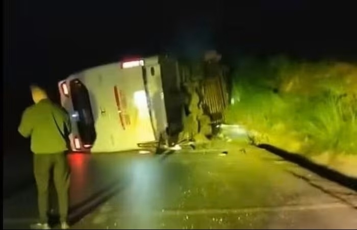 Bus carrying 39 passengers overturns on slope, two injured
